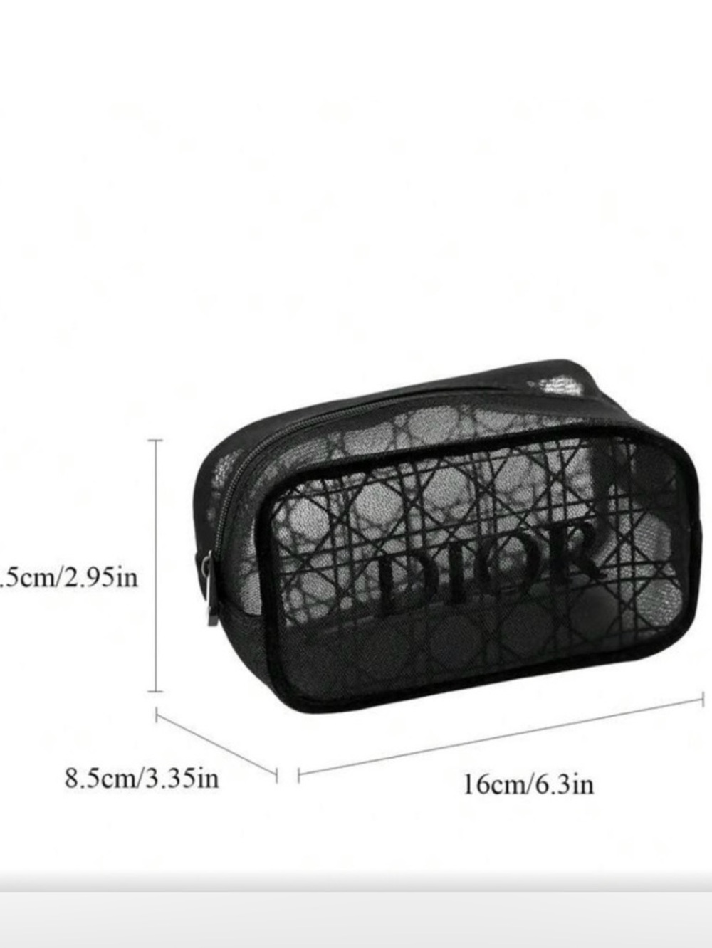 Dior Beauty Black Mesh Cosmetic Make Up Bag Zip Pouch Case W/ Box NIB - Picture 5 of 5